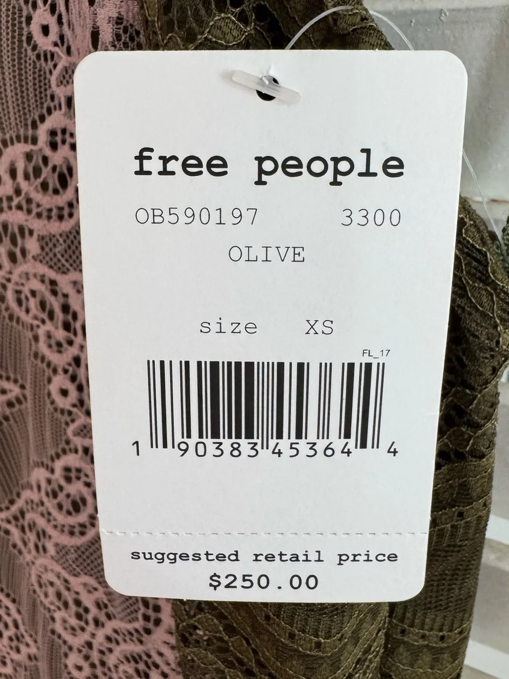 Free People Olive Slip Dress with Dusty Pink Lace Panel